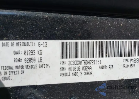 2013 Dodge Charger Police z USA, uszkodzony, nr VIN 2C3CDXAT6DH721951